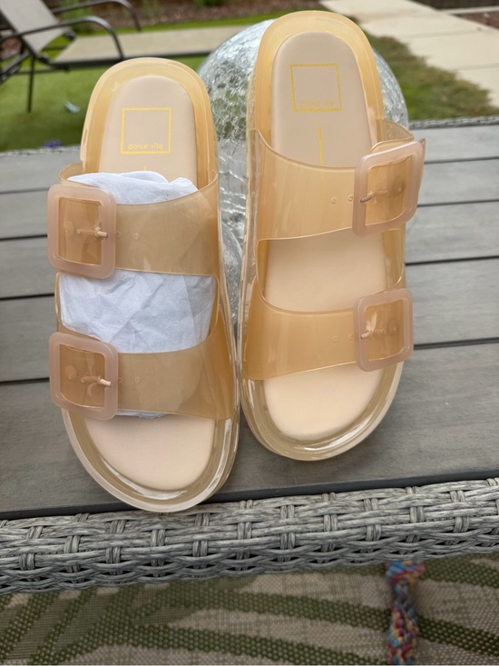 Dolce Vita Shoes - Dolce Vita Nude Tan Transparent Buckle Slide Sandals